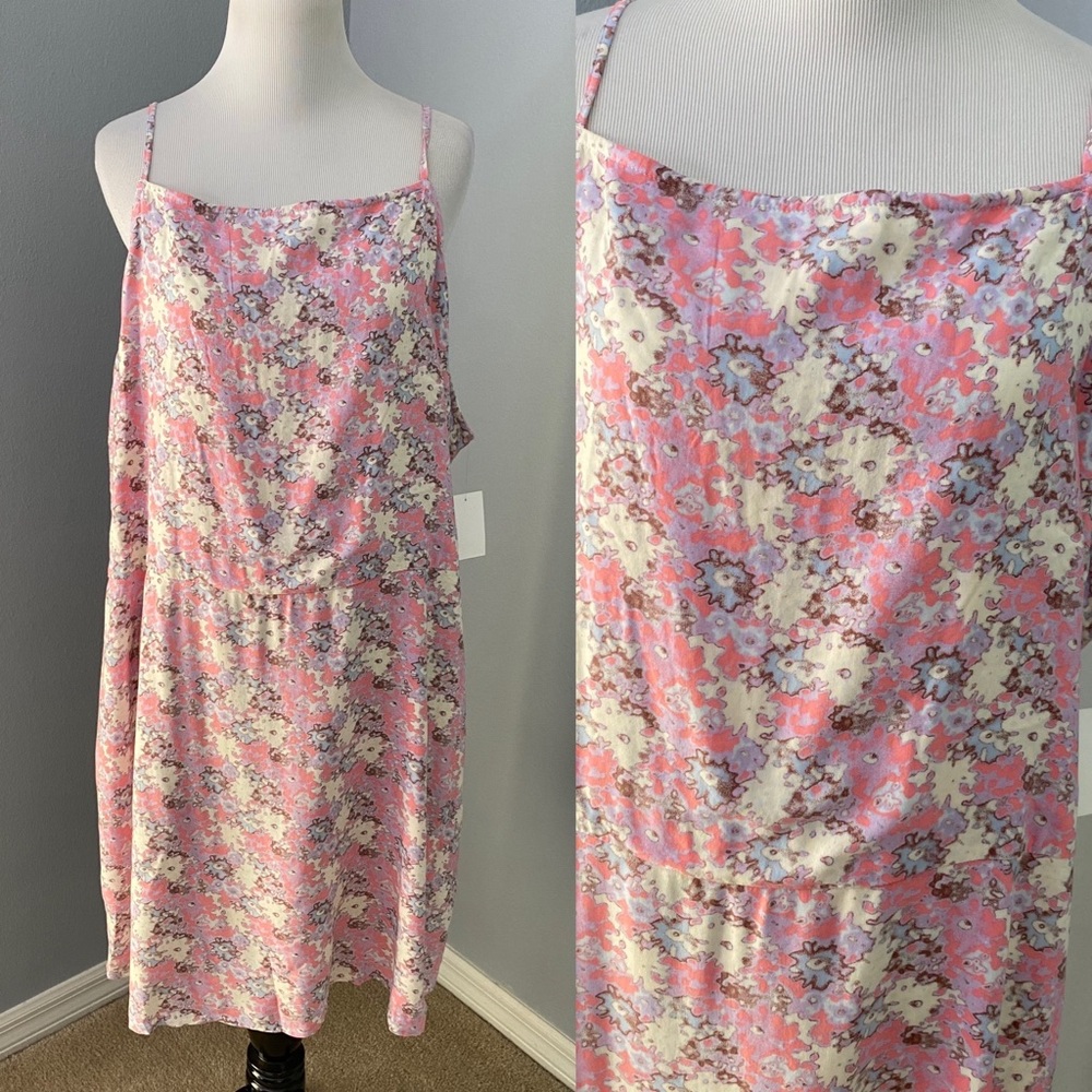 NEW Abound Floral Mini Dress Pink blue Floral abstract 3X